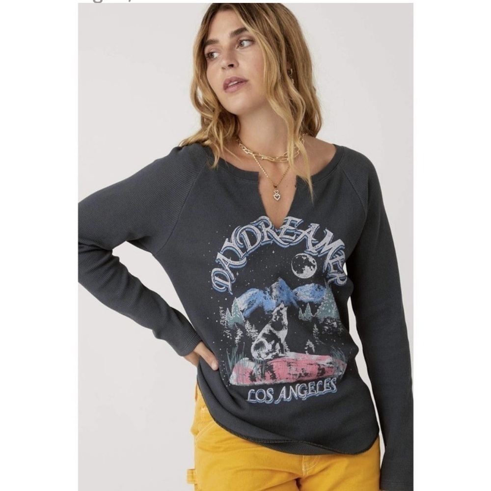 Daydreamer Los Angeles Gray Lone Wolf Graphic Long Sleeve Thermal Shirt Tee - Picture 11 of 11